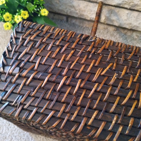 Vintage wicker Rattan silverware basket deep carry for flatware, Rattan bottle - Picture 5 of 8